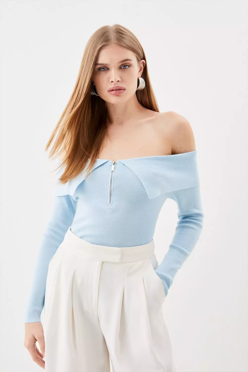 Pale blue bardot top hot sale